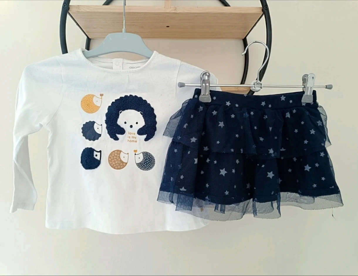 23 24 mois 2 ans ensemble teeshirt obaibi Okaïdi et jupe alphabet
